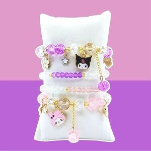 Sanrio My Melody Kuromi Beaded Bracelet Set 4pc BFF Gift Kawaii Jewelry